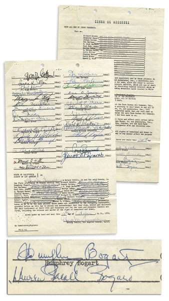 Agreement Signed by a Bevy of Hollywood Stars: Humphrey Bogart, Lauren Bacall, Joseph Cotten, Barbara Stanwyck & More -- The Movie Stars Invest in an Oil Venture in 1952